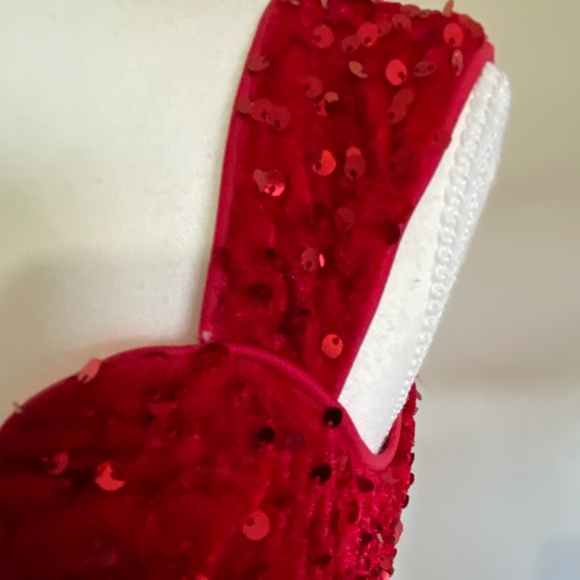 Womens Bright Red Velour Sequins Deep V-Neck Long Party Formal Gown- Sz-M - Picture 8 of 16